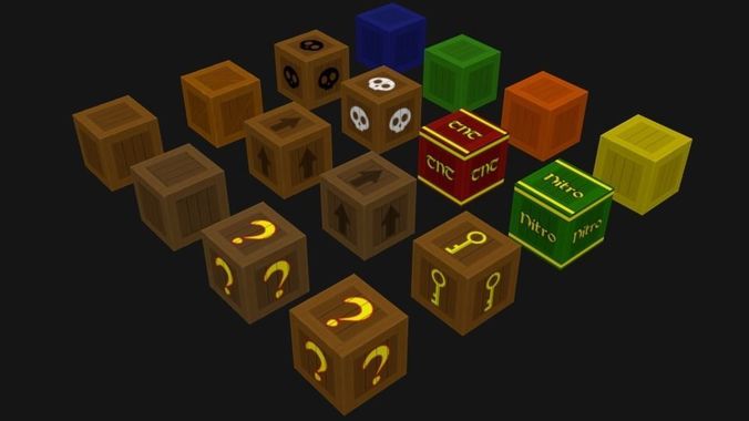 Super cartoon pack  boxes for video game Low-poly 3D model