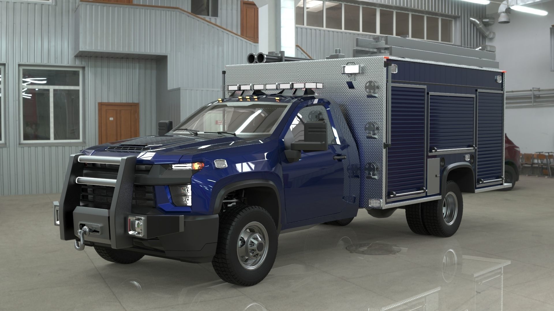 Silverado 2021 FIRETRUCK singlecab Low-poly 3D model_5