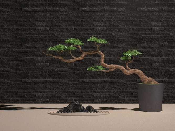 Plant  Potted  Bonsai  Tree  Stone  Landscape Stone  White Water Low-poly 3D model