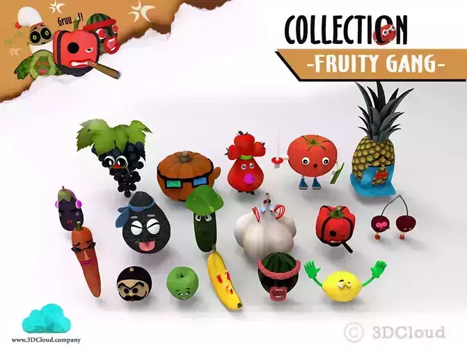 Fruity Gang - Game 3D Animation Ready Character Collection Low-poly 3D model