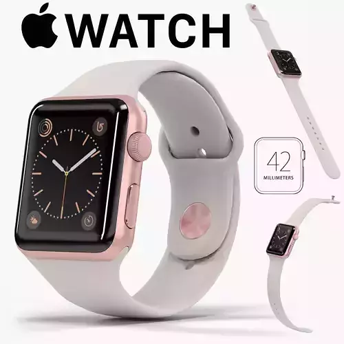 Apple Watch Rose Gold Aluminum Case Stone Sport Band Low-poly 3D model