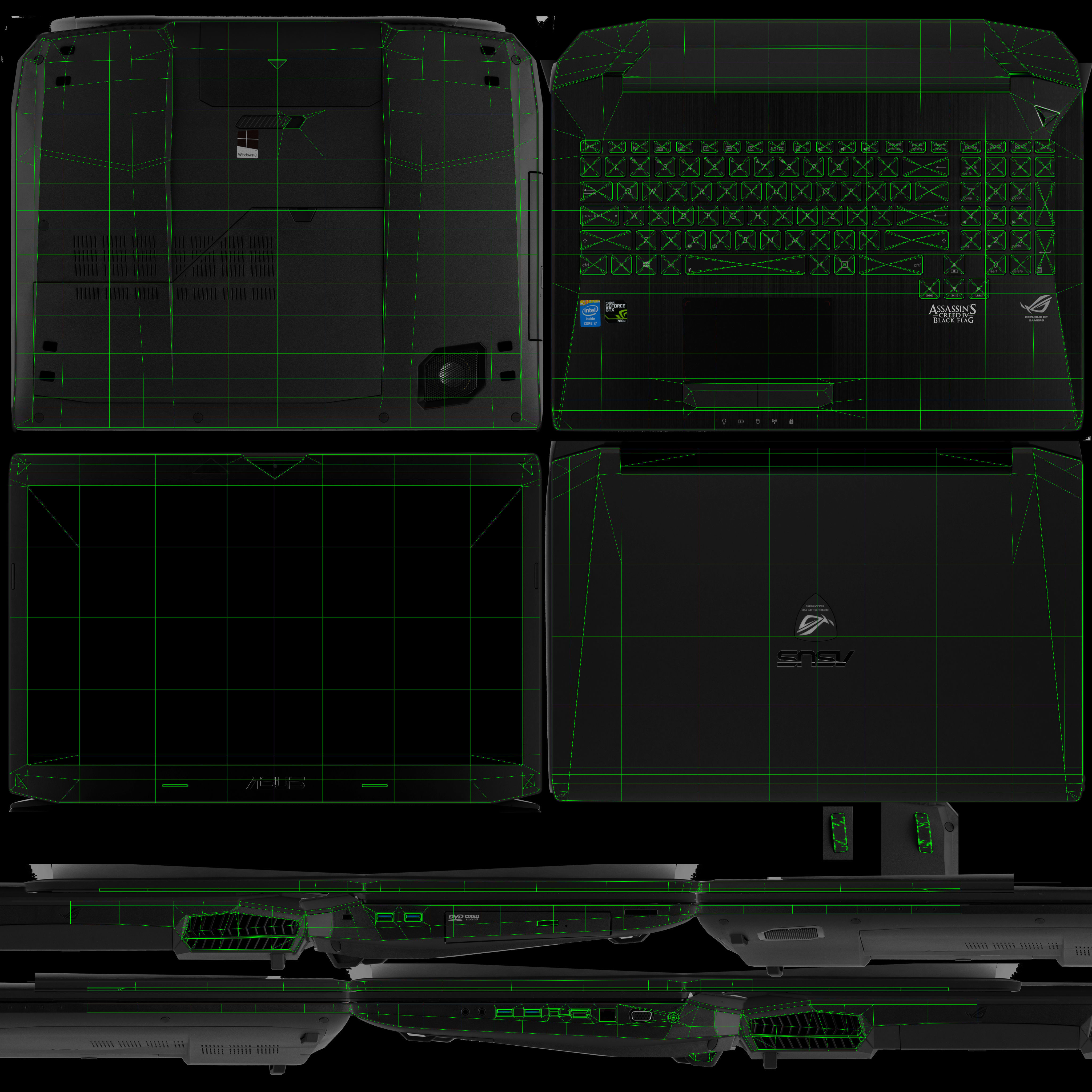 Asus ROG G750JH gaming laptop Low-poly 3D model_28
