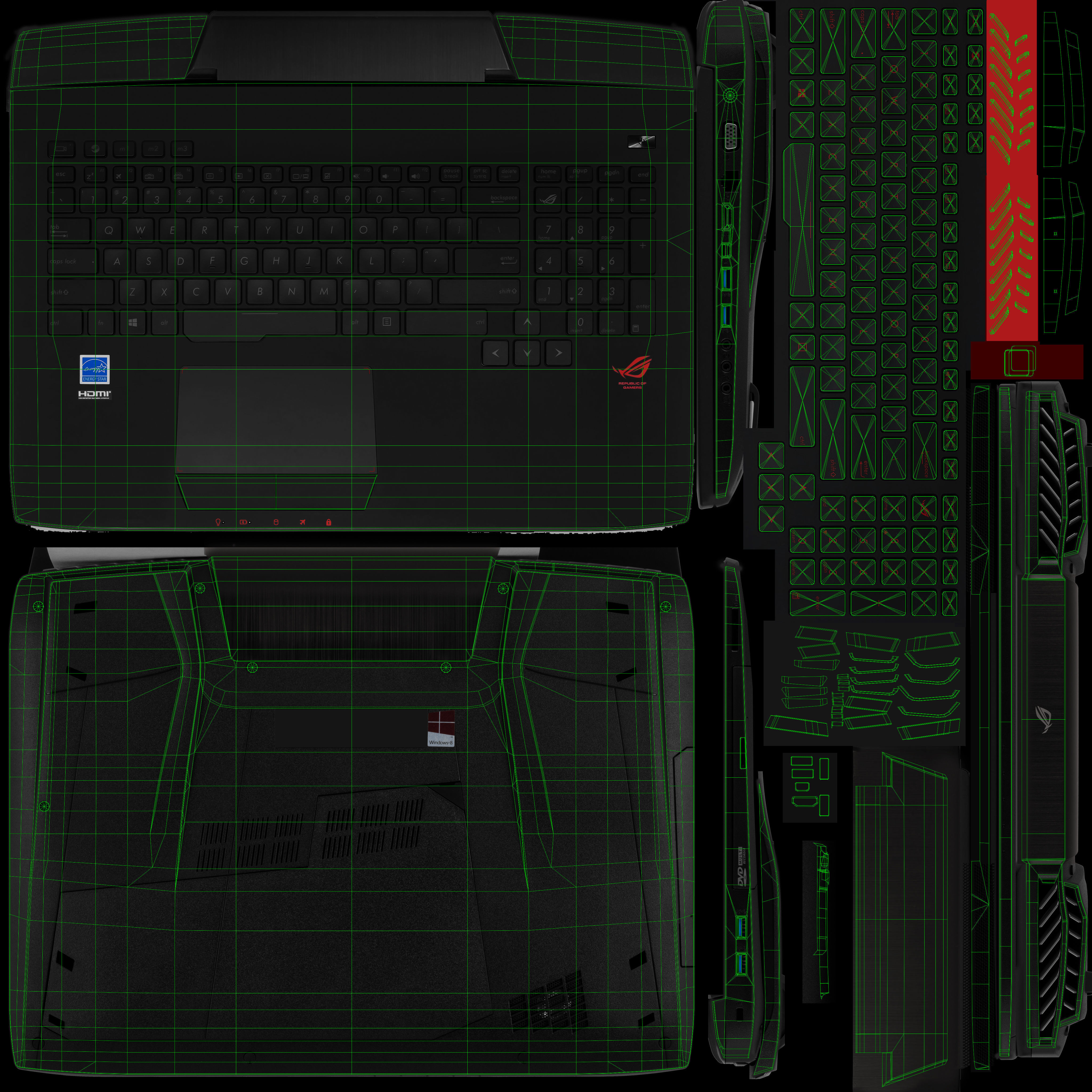 Asus ROG G751JY gaming laptop Low-poly 3D model_29