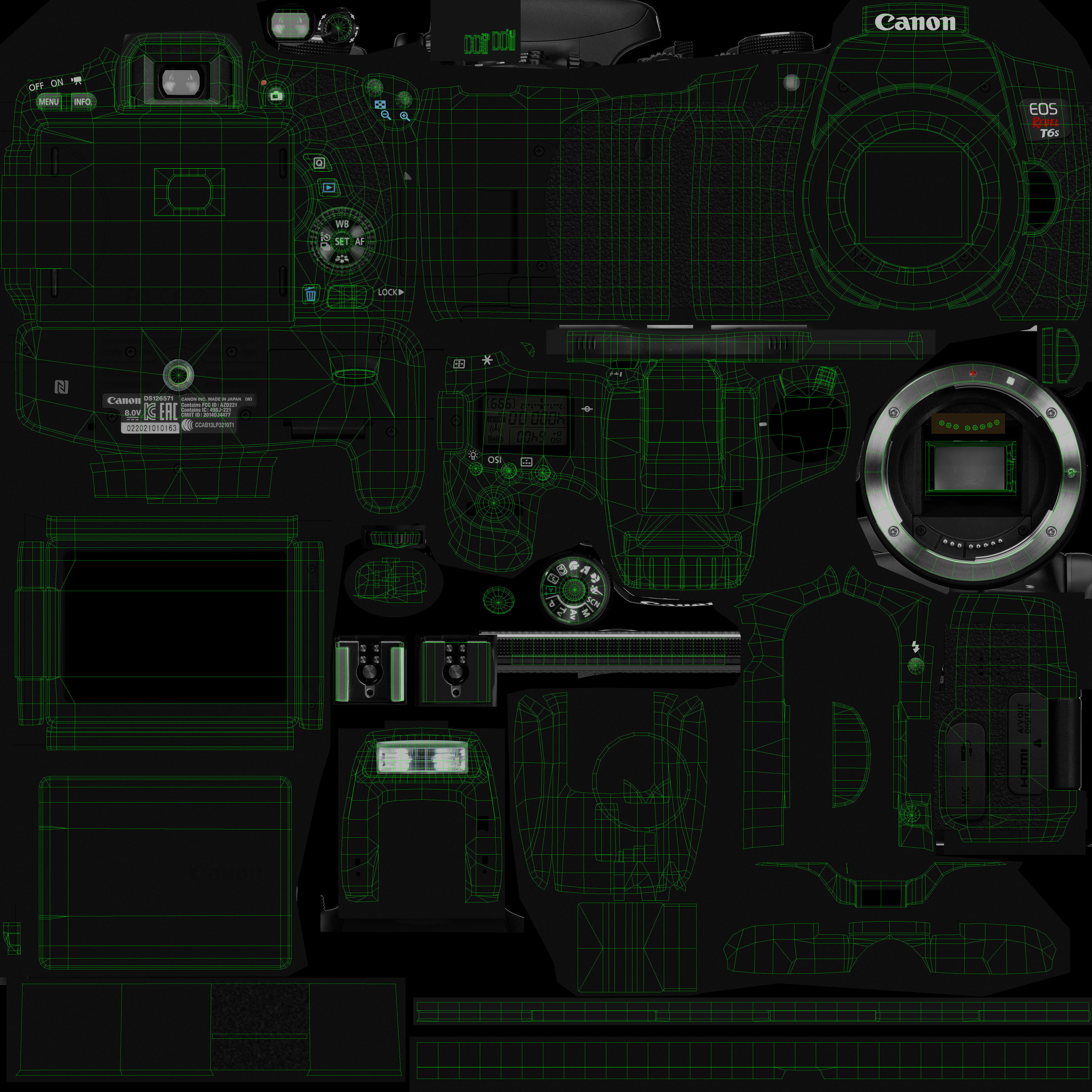 Canon EOS T6s DSLR camera Low-poly 3D model_21