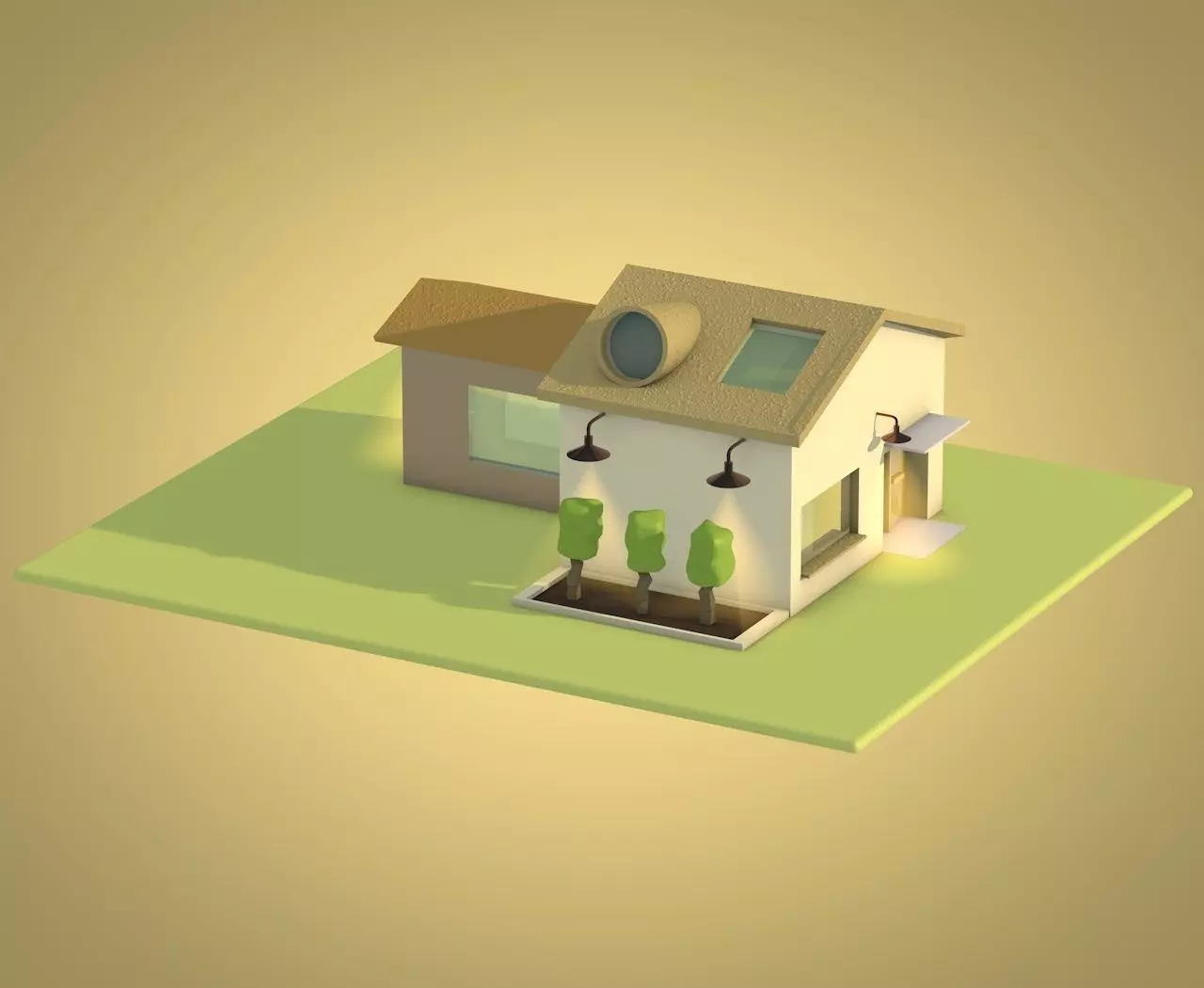 dreamy atmosphere small cozy home and garage 3D model_0