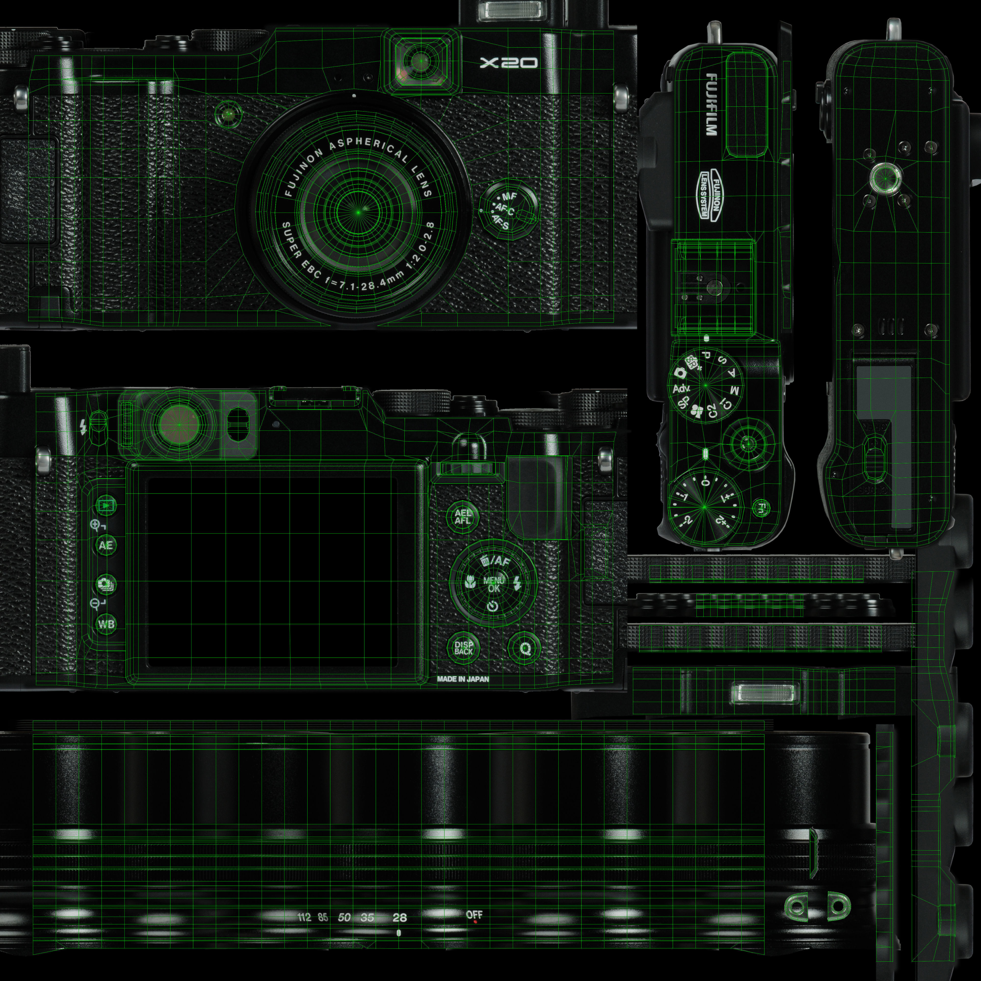 Fujifilm FinePix X20 advanced compact digital camera Low-poly 3D model_20