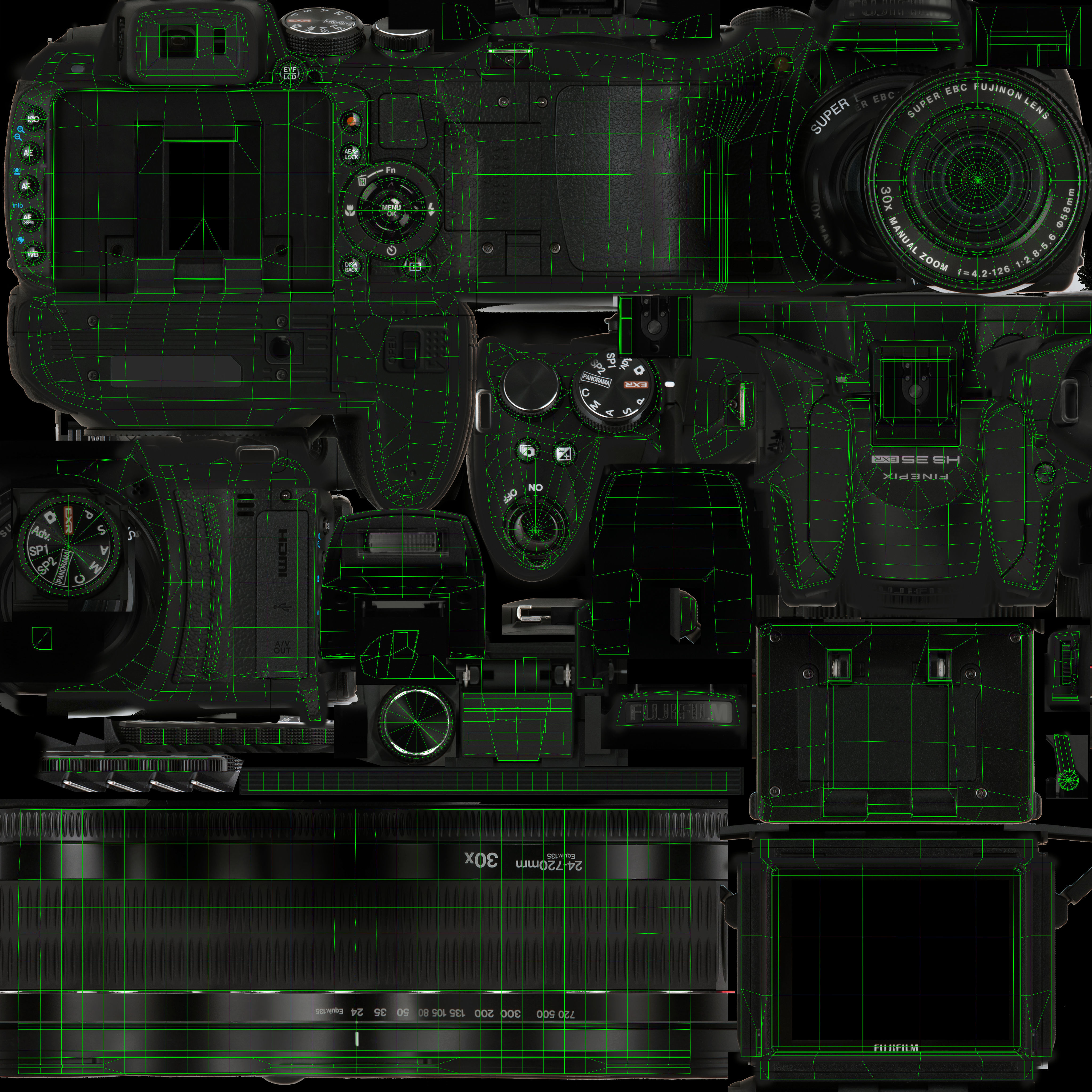 Fujifilm FinePix HS35EXR bridge digital camera Low-poly 3D model_21