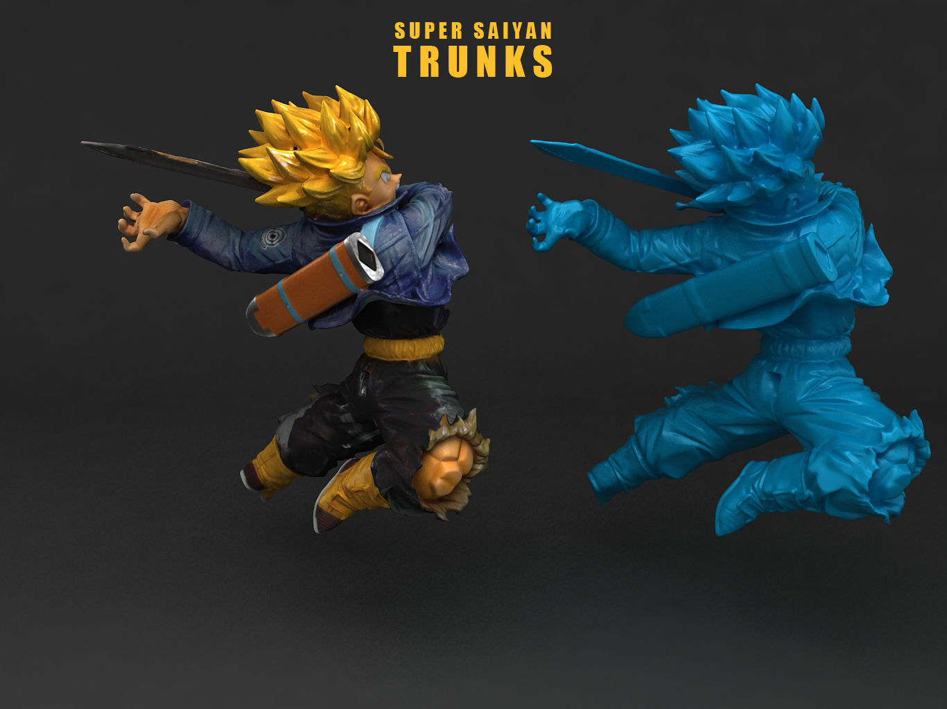 Trunk dragon ball super statue with hair 3D model_9