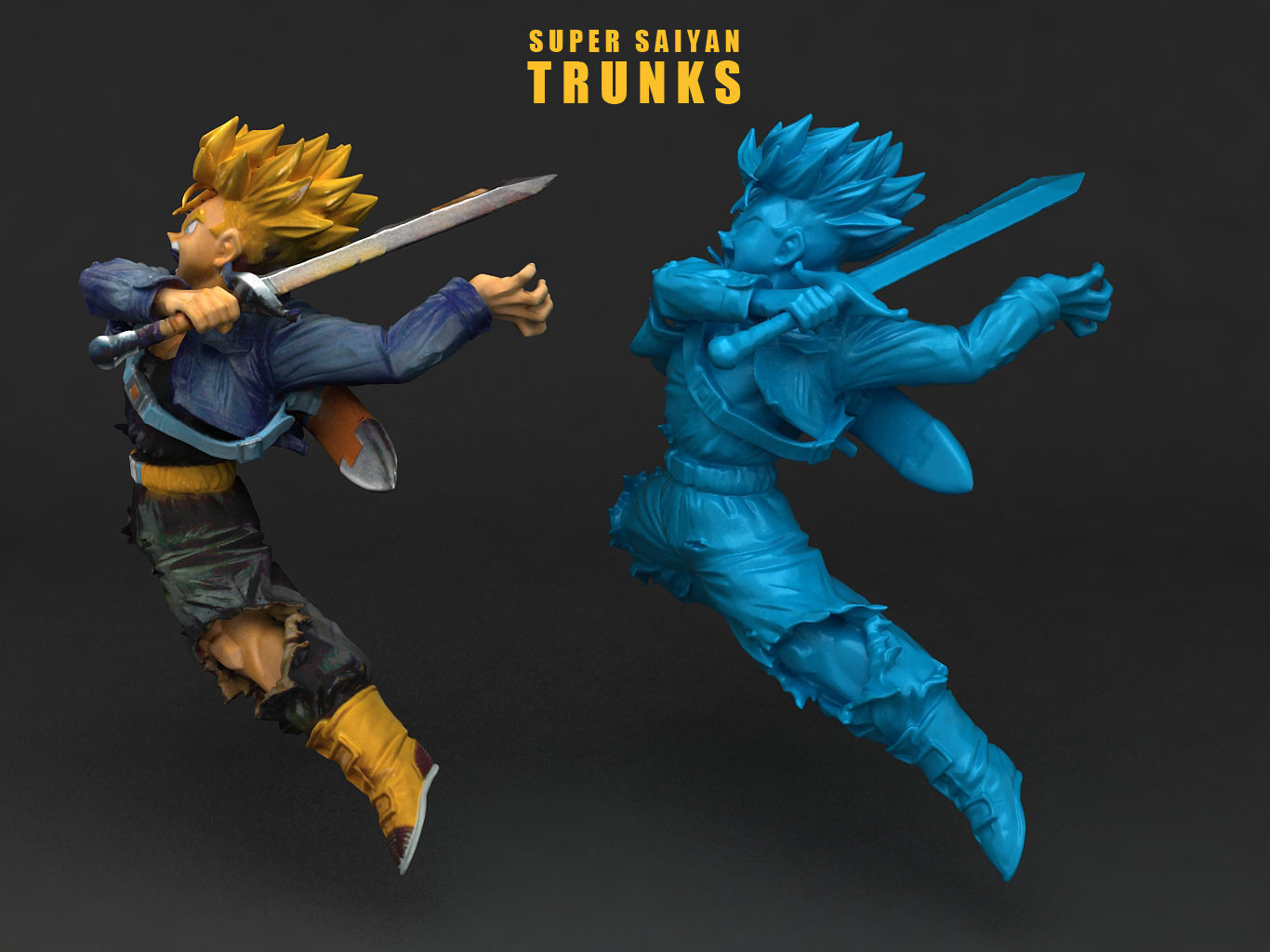 Trunk dragon ball super statue with hair 3D model_5