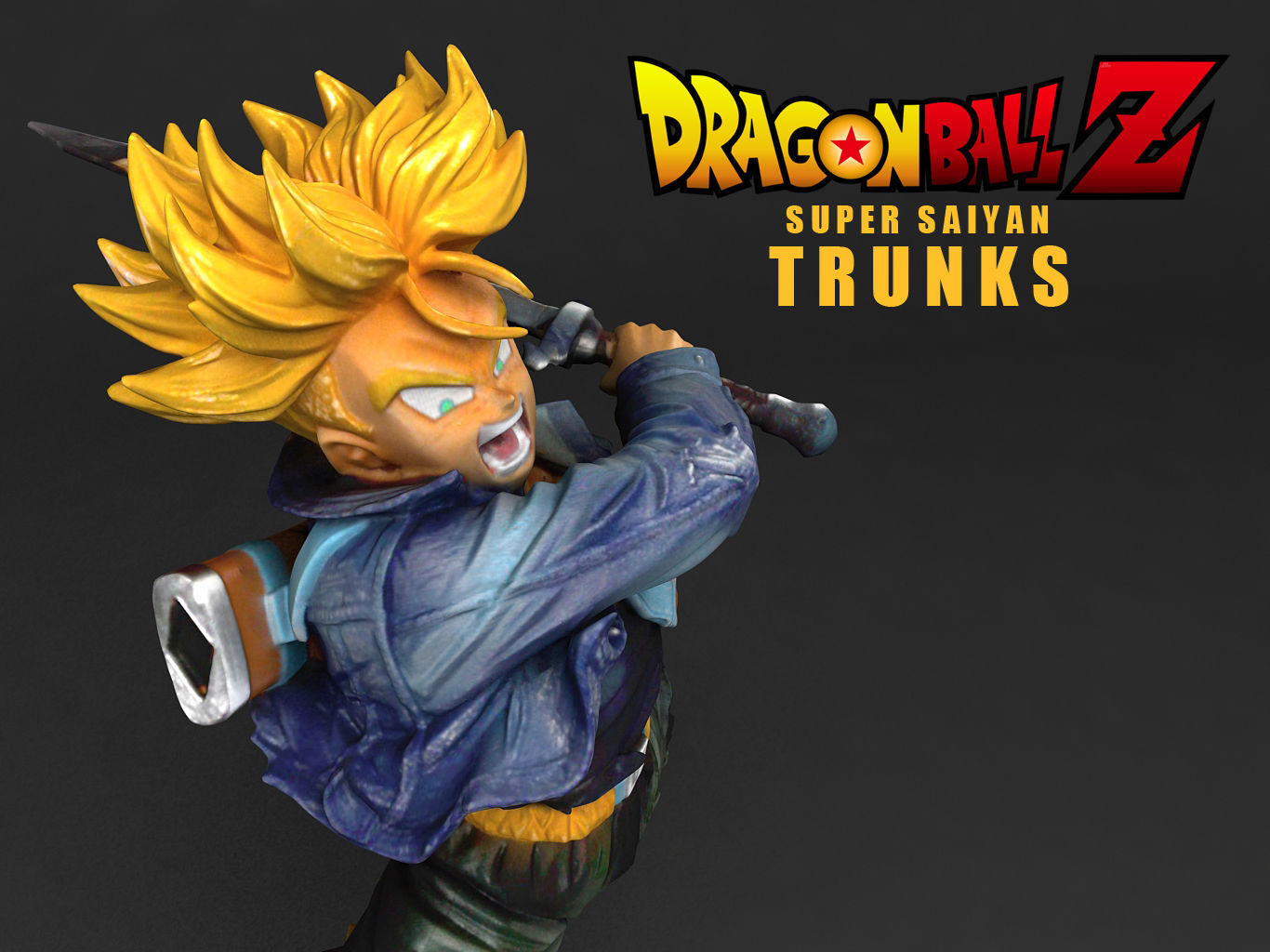 Trunk dragon ball super statue with hair 3D model_12