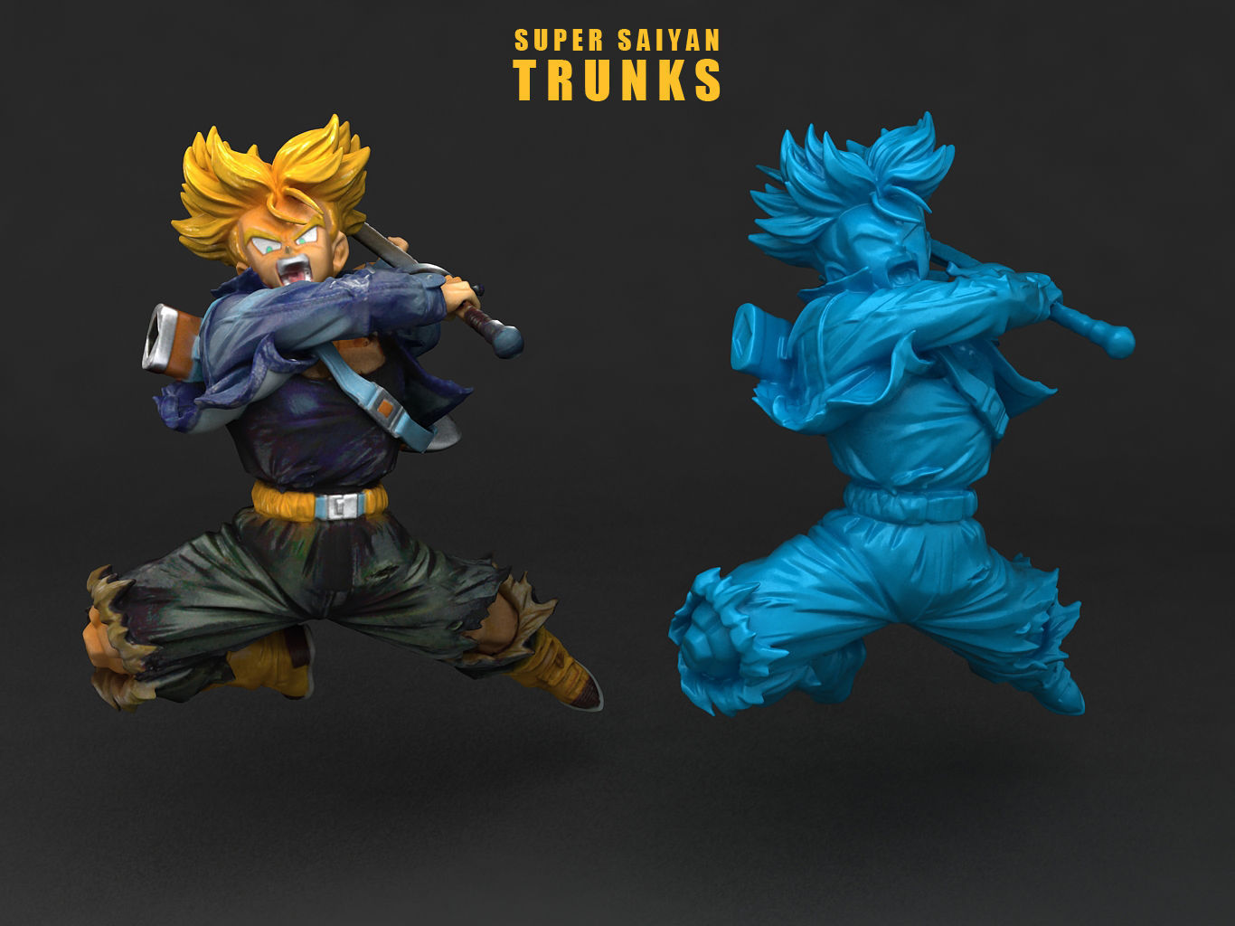 Trunk dragon ball super statue with hair 3D model_3