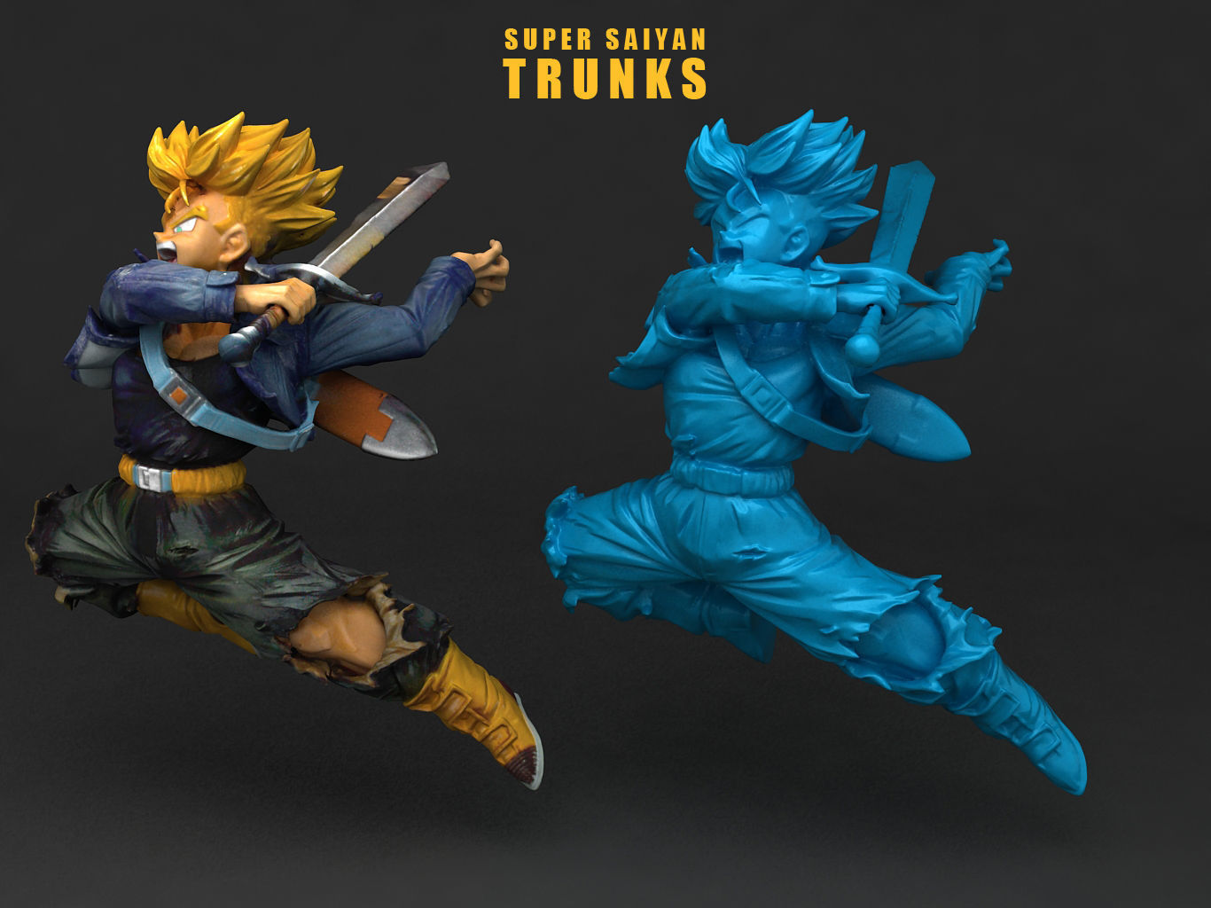 Trunk dragon ball super statue with hair 3D model_4