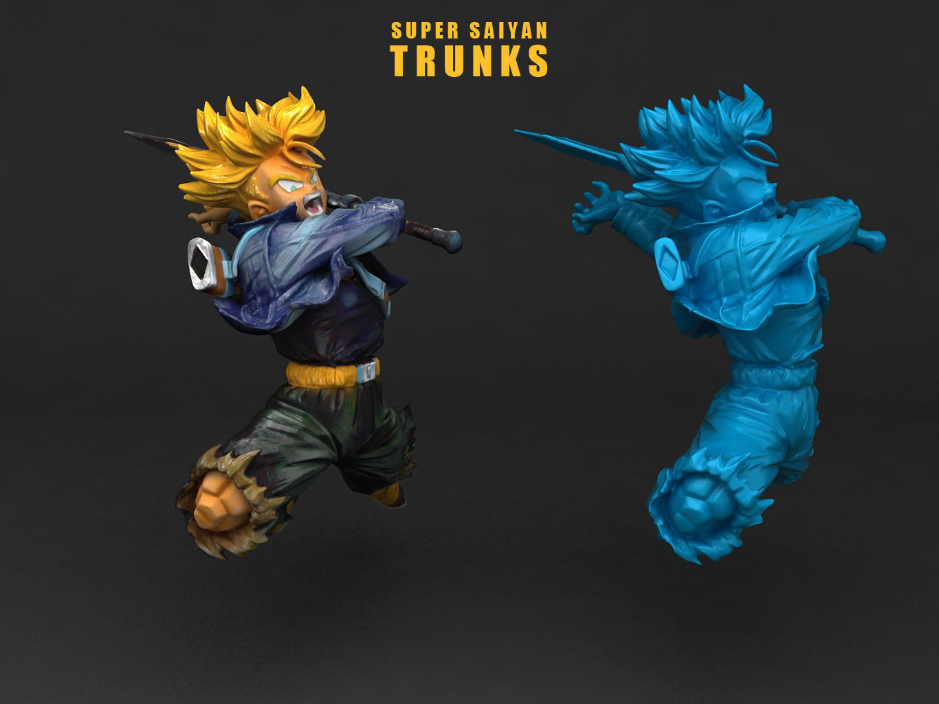 Trunk dragon ball super statue with hair 3D model_10