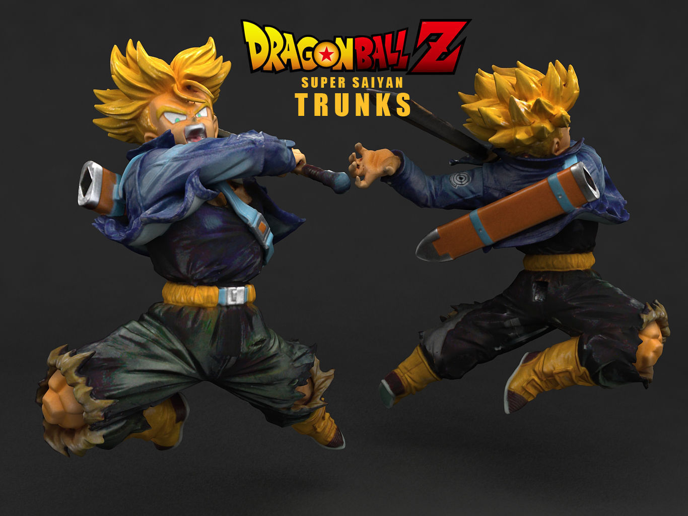 Trunk dragon ball super statue with hair 3D model_1