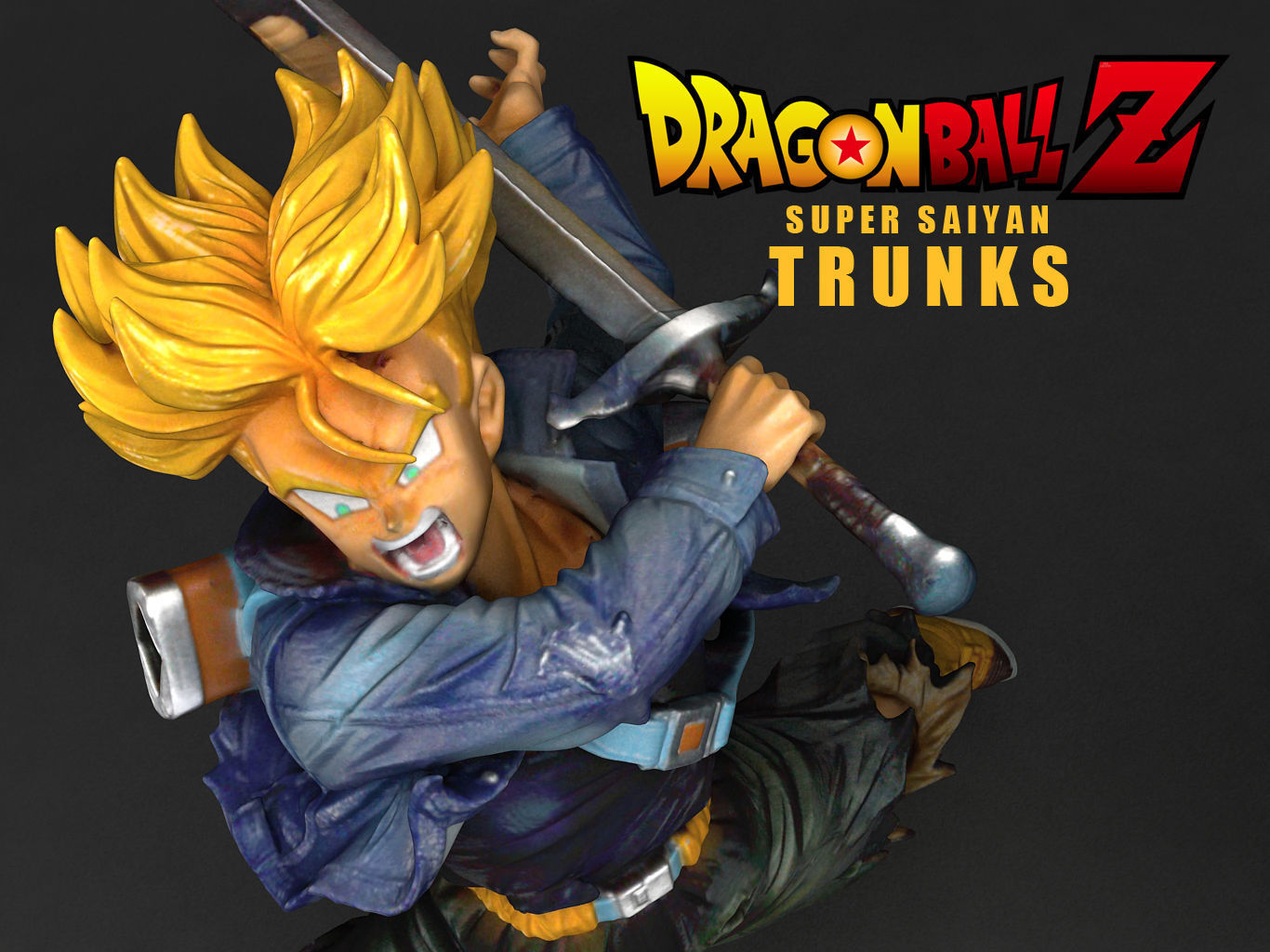 Trunk dragon ball super statue with hair 3D model_14