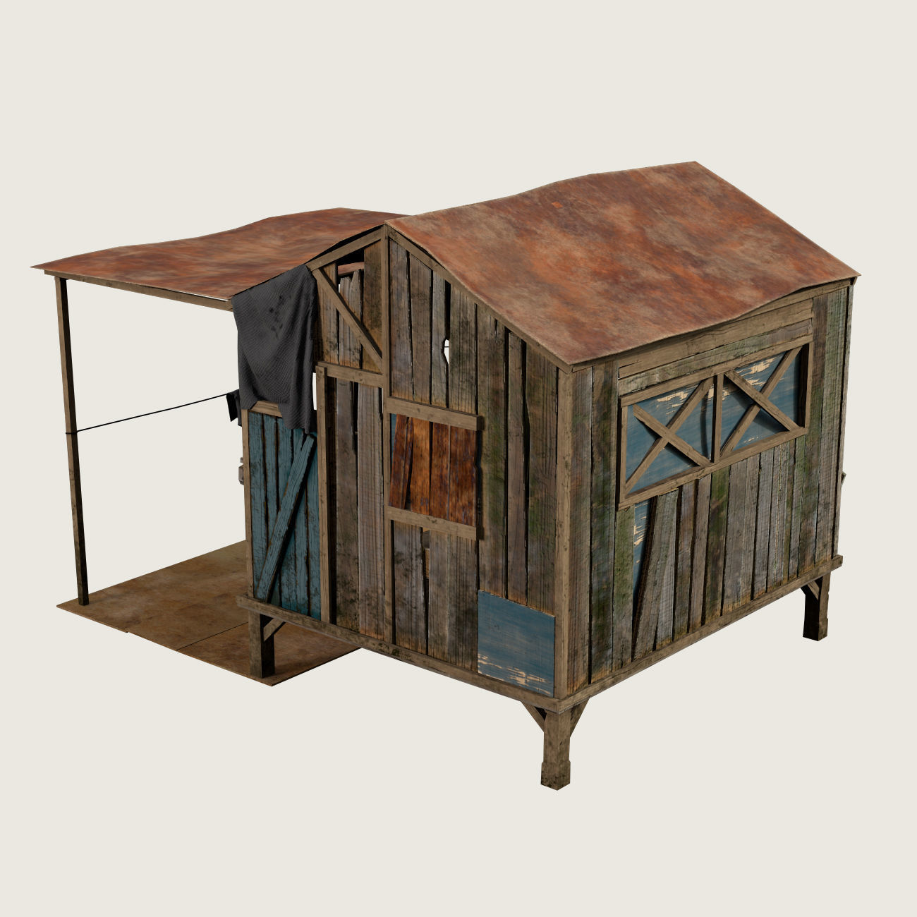 Old wooden shack Low-poly 3D model_3