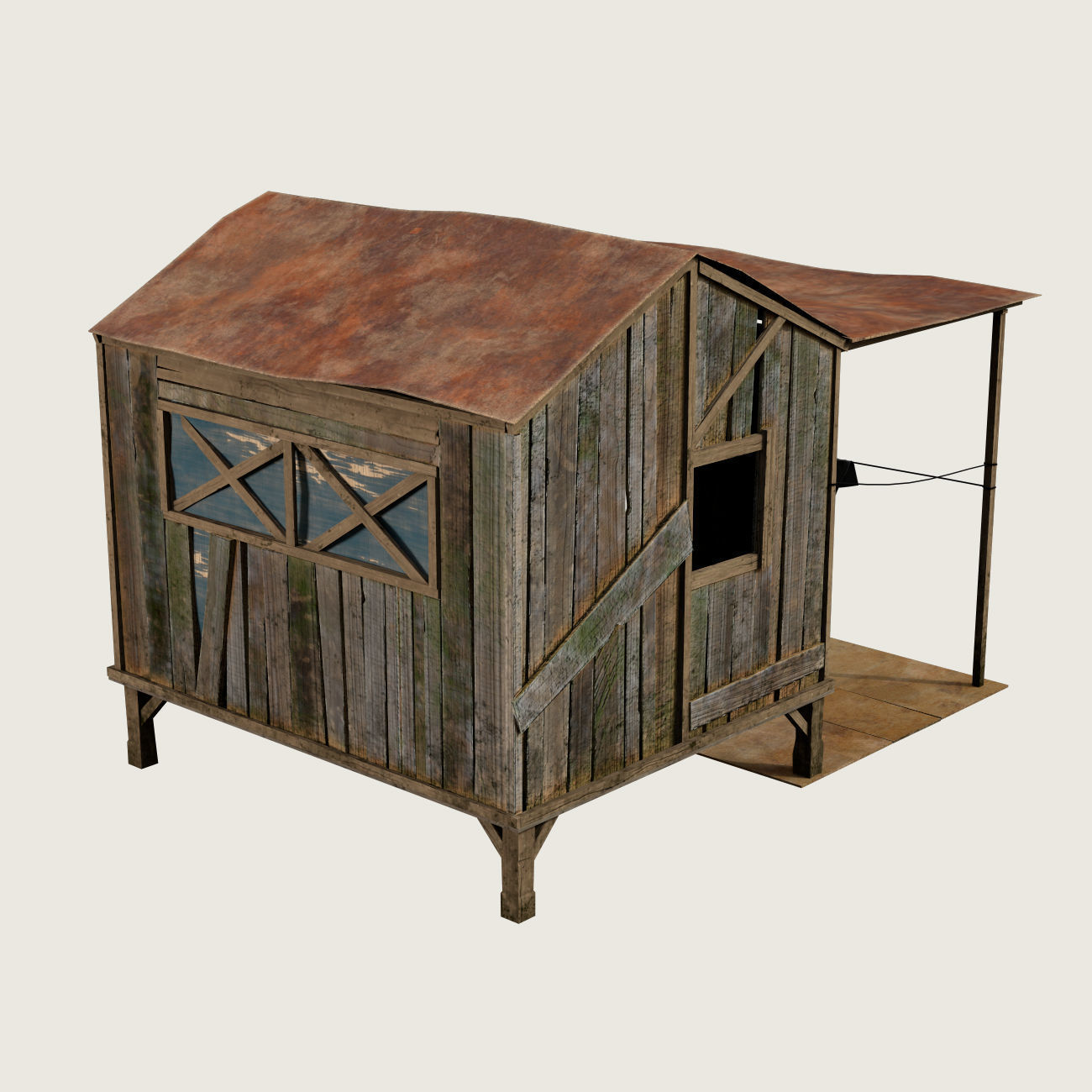 Old wooden shack Low-poly 3D model_2