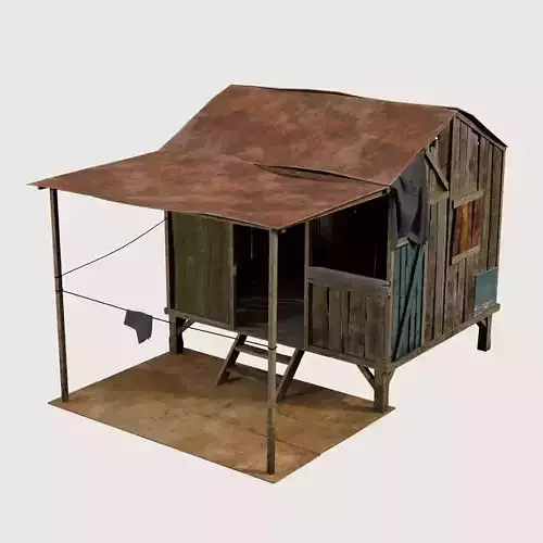 Old wooden shack Low-poly 3D model