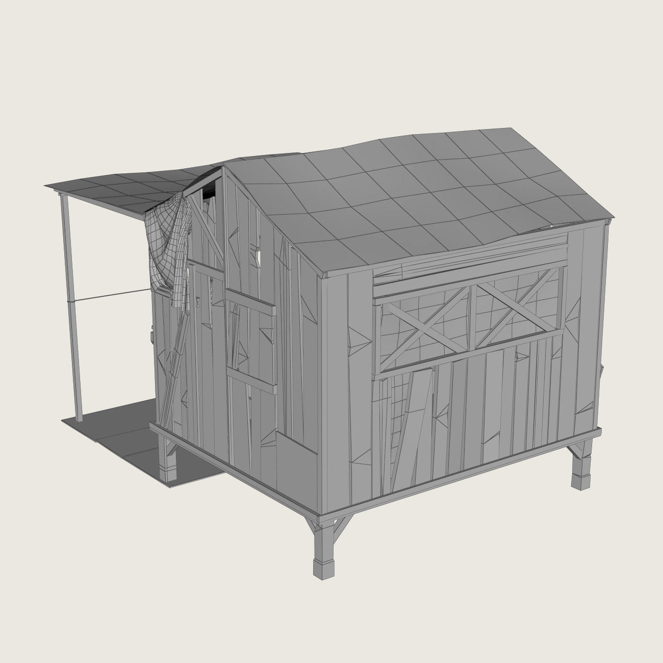 Old wooden shack Low-poly 3D model_6