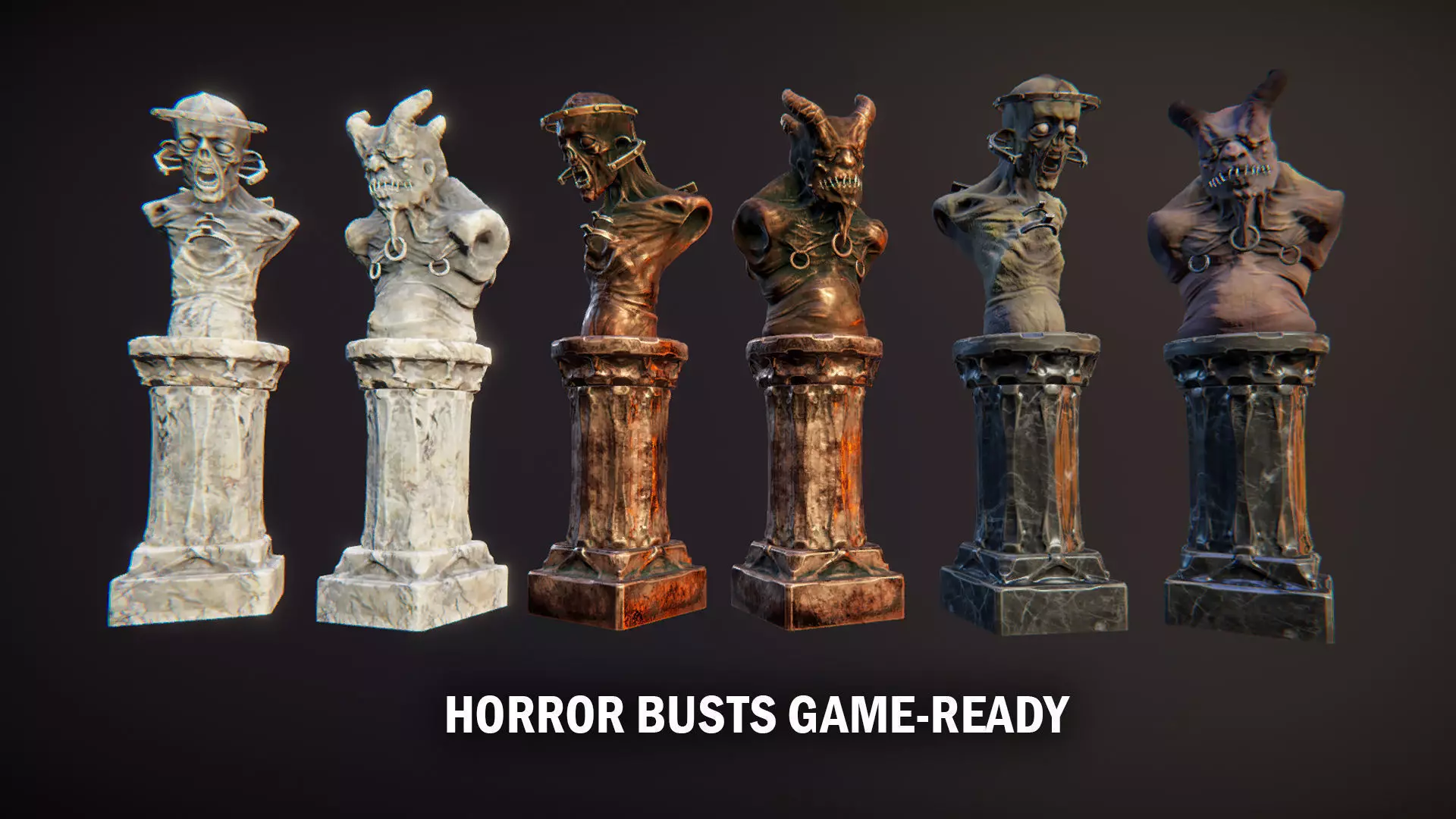 Horror busts 2 Low-poly 3D model_0