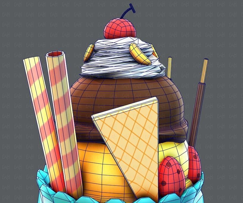 Ice cream cup Low-poly 3D model_36