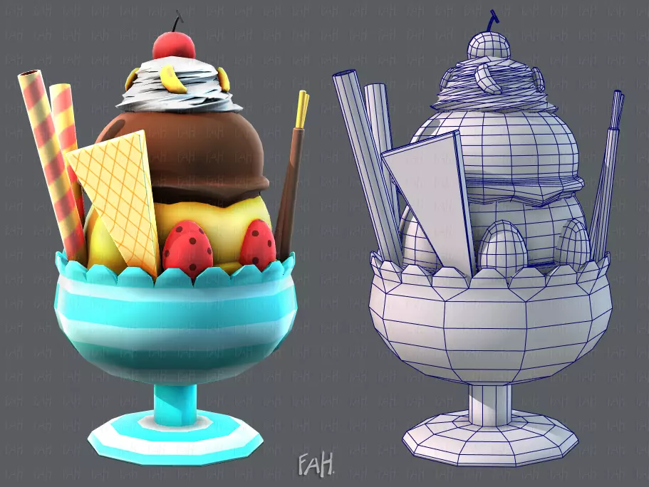 Ice cream cup Low-poly 3D model_0