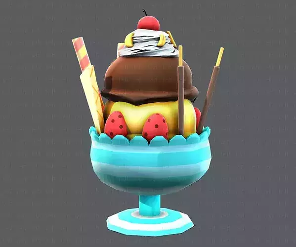 Ice cream cup Low-poly 3D model 7