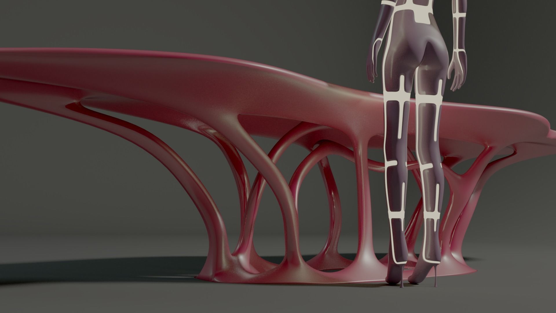 Curved organic table Low-poly 3D model_5