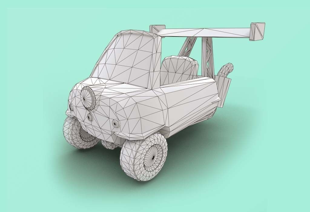 the triple car Low-poly 3D model_1