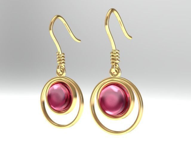Earrings pair of gold with stones 3D print model