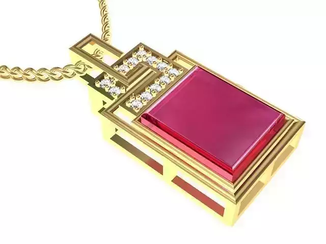 Necklace ruby and diamond pendant gold