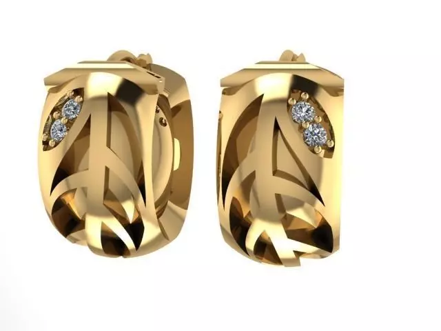 Earrings pair of gold with diamonds 3D print model_0