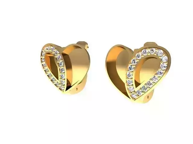 Earrings two gold heart shaped with diamonds