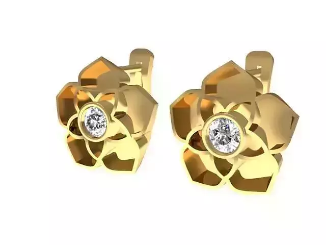 Earrings gold flower stud with diamonds