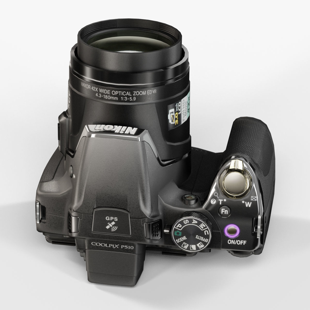 Nikon Coolpix P510 bridge digital camera Low-poly 3D model_12