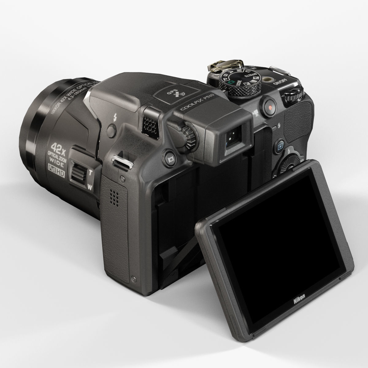 Nikon Coolpix P510 bridge digital camera Low-poly 3D model_7