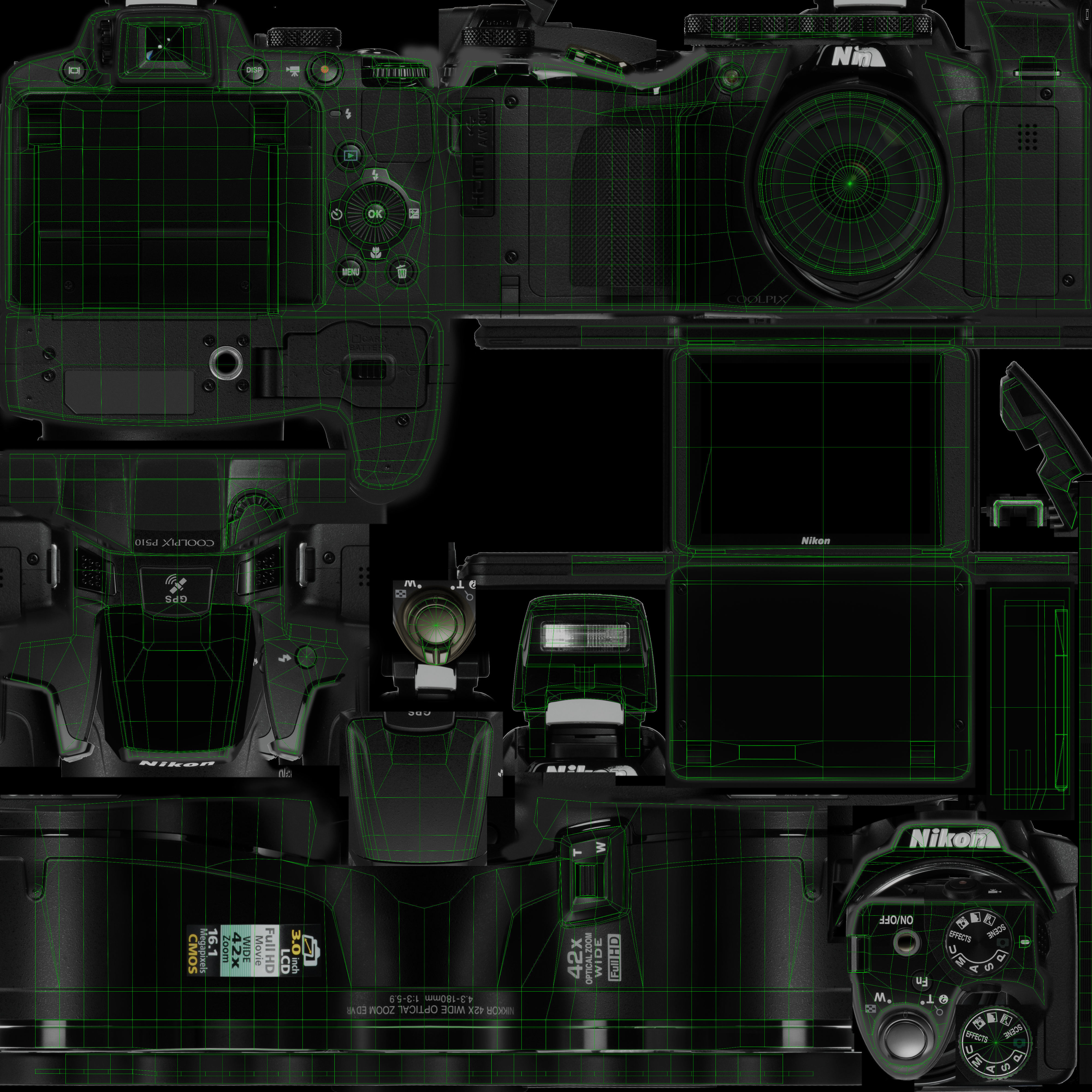 Nikon Coolpix P510 bridge digital camera Low-poly 3D model_22