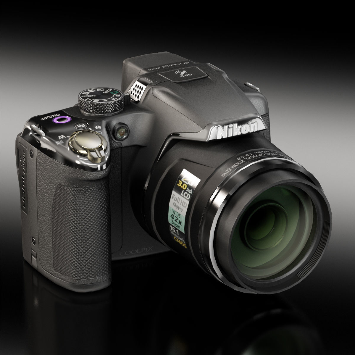 Nikon Coolpix P510 bridge digital camera Low-poly 3D model_2
