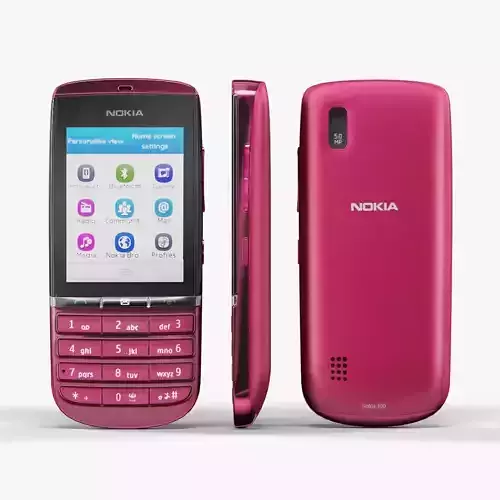 Nokia Asha 300 Pink Low-poly 3D model