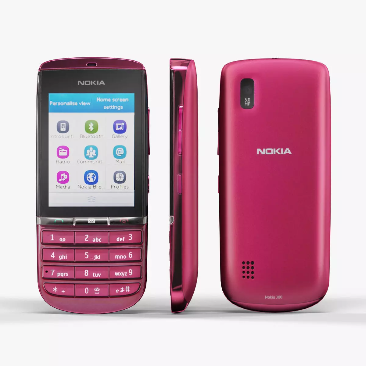 Nokia Asha 300 Pink Low-poly 3D model_0