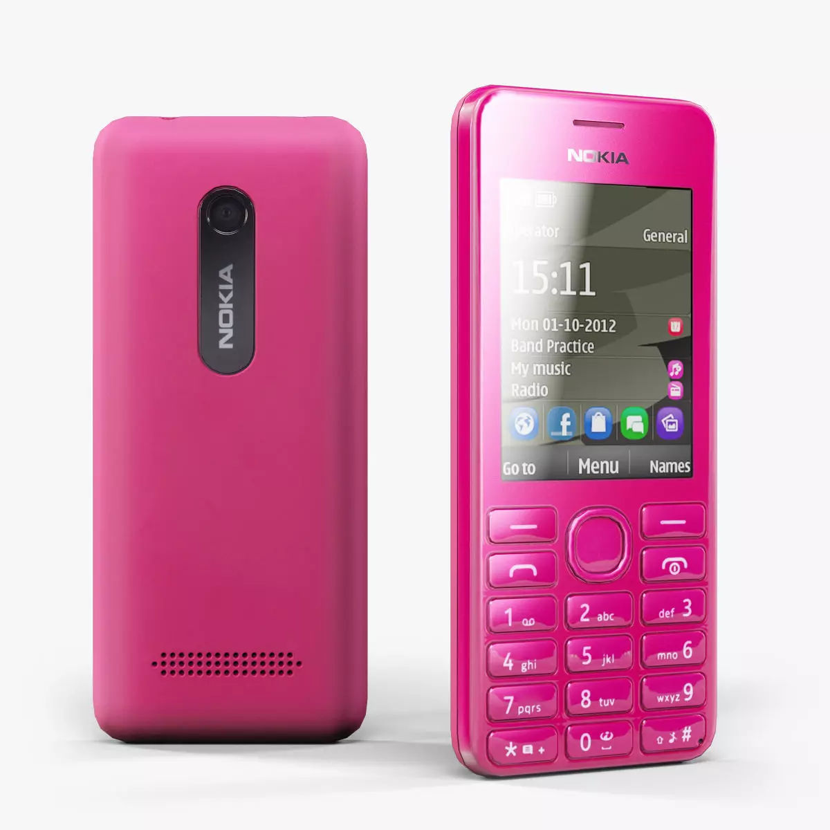 Nokia 206 Magenta Low-poly 3D model_0