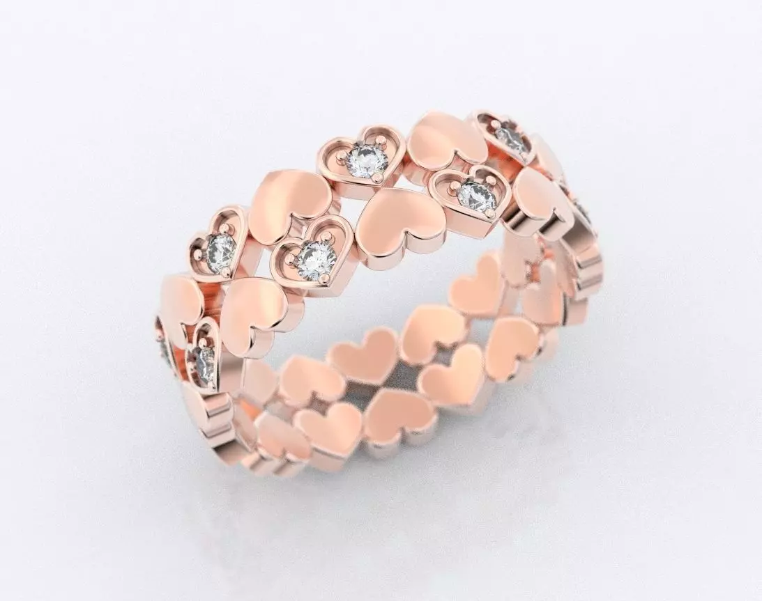 Ring with hearts and diamonds or rubies 109 3D print model_0