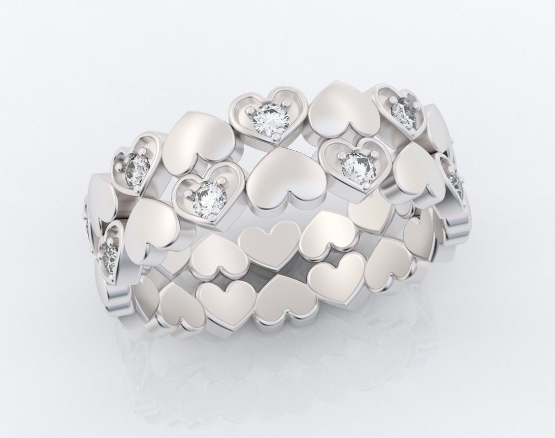 Ring with hearts and diamonds or rubies 109 3D print model_5