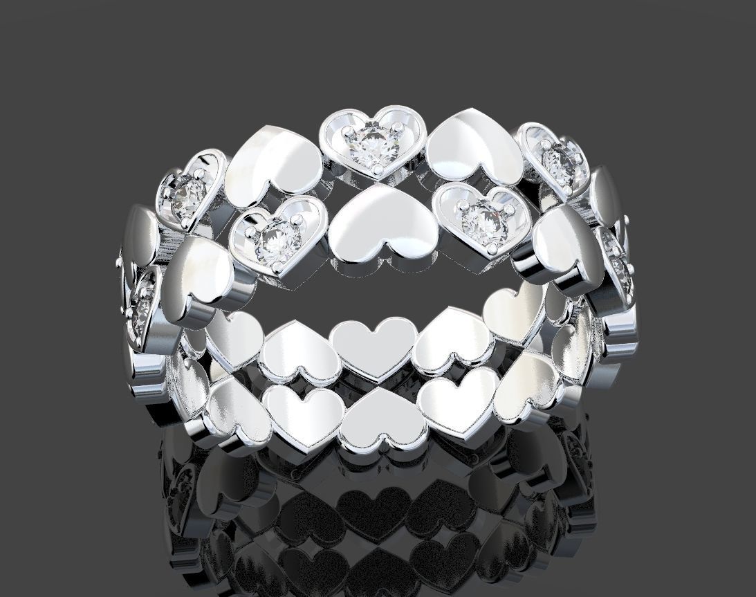 Ring with hearts and diamonds or rubies 109 3D print model_8