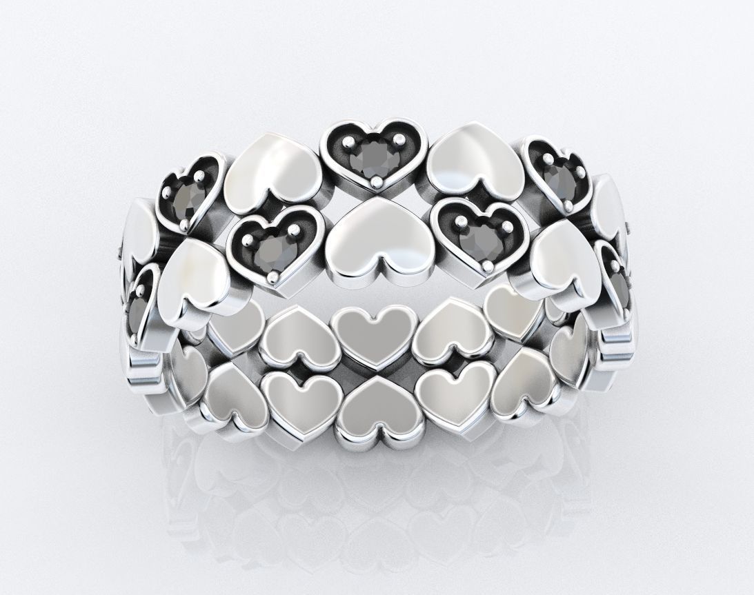 Ring with hearts and diamonds or rubies 109 3D print model_3