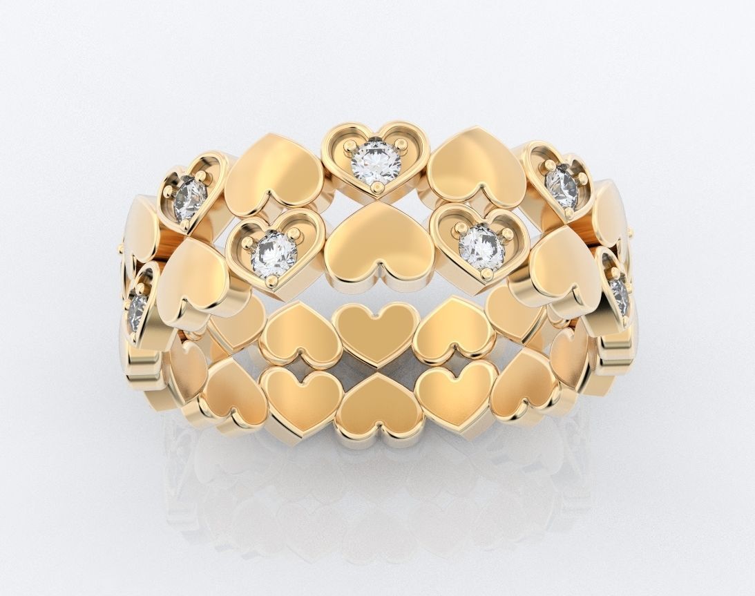 Ring with hearts and diamonds or rubies 109 3D print model_2