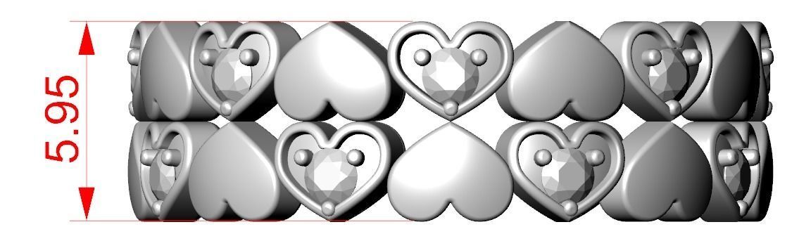 Ring with hearts and diamonds or rubies 109 3D print model_11