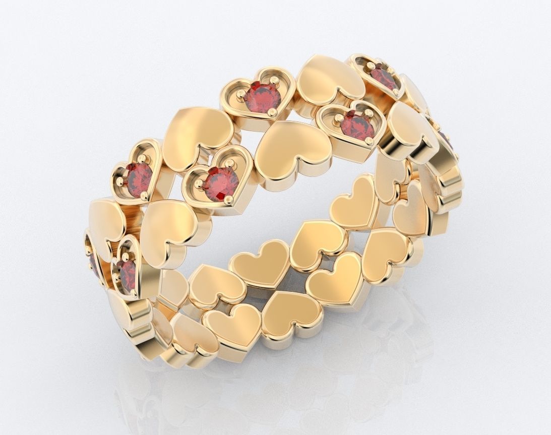 Ring with hearts and diamonds or rubies 109 3D print model_7