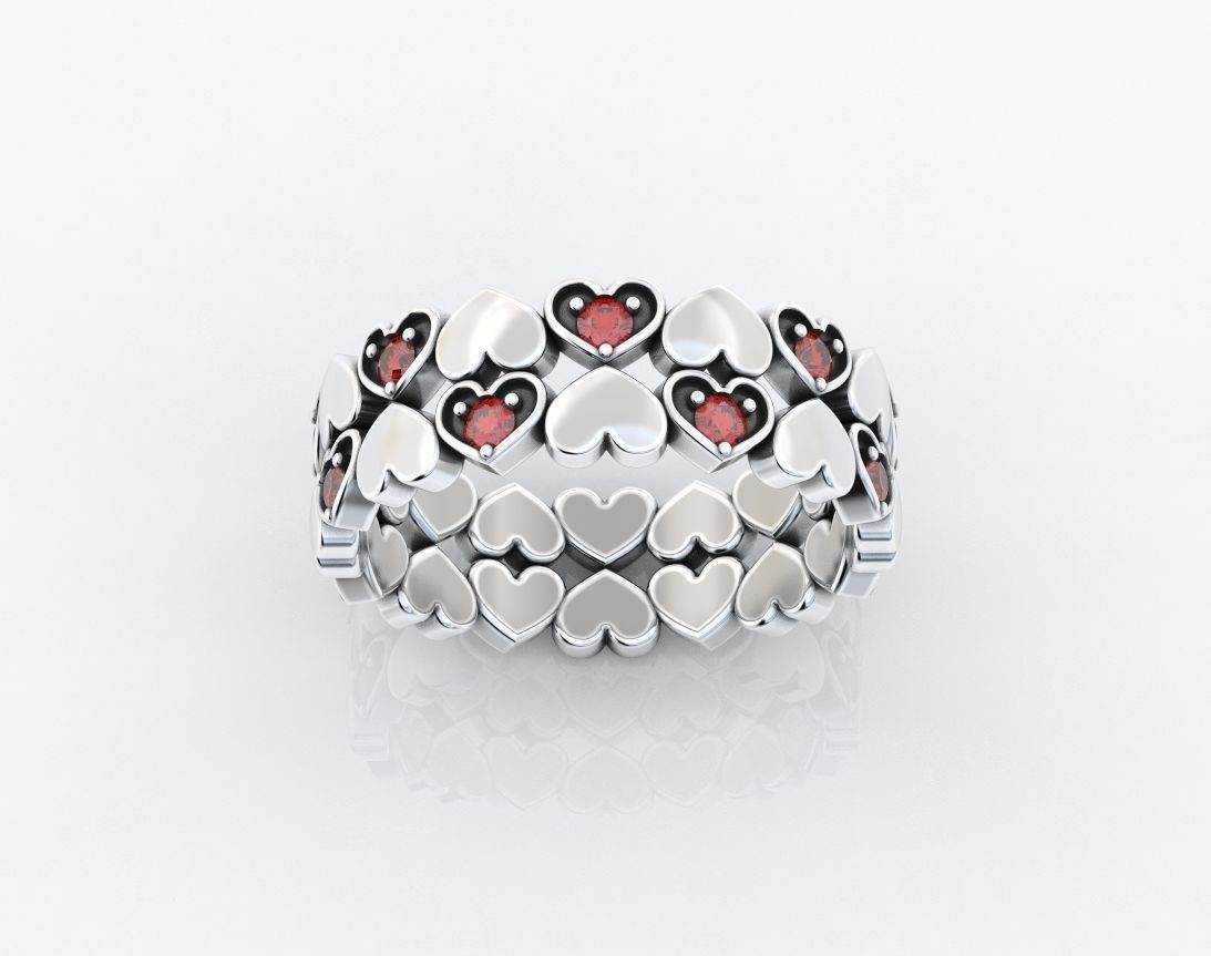 Ring with hearts and diamonds or rubies 109 3D print model_6