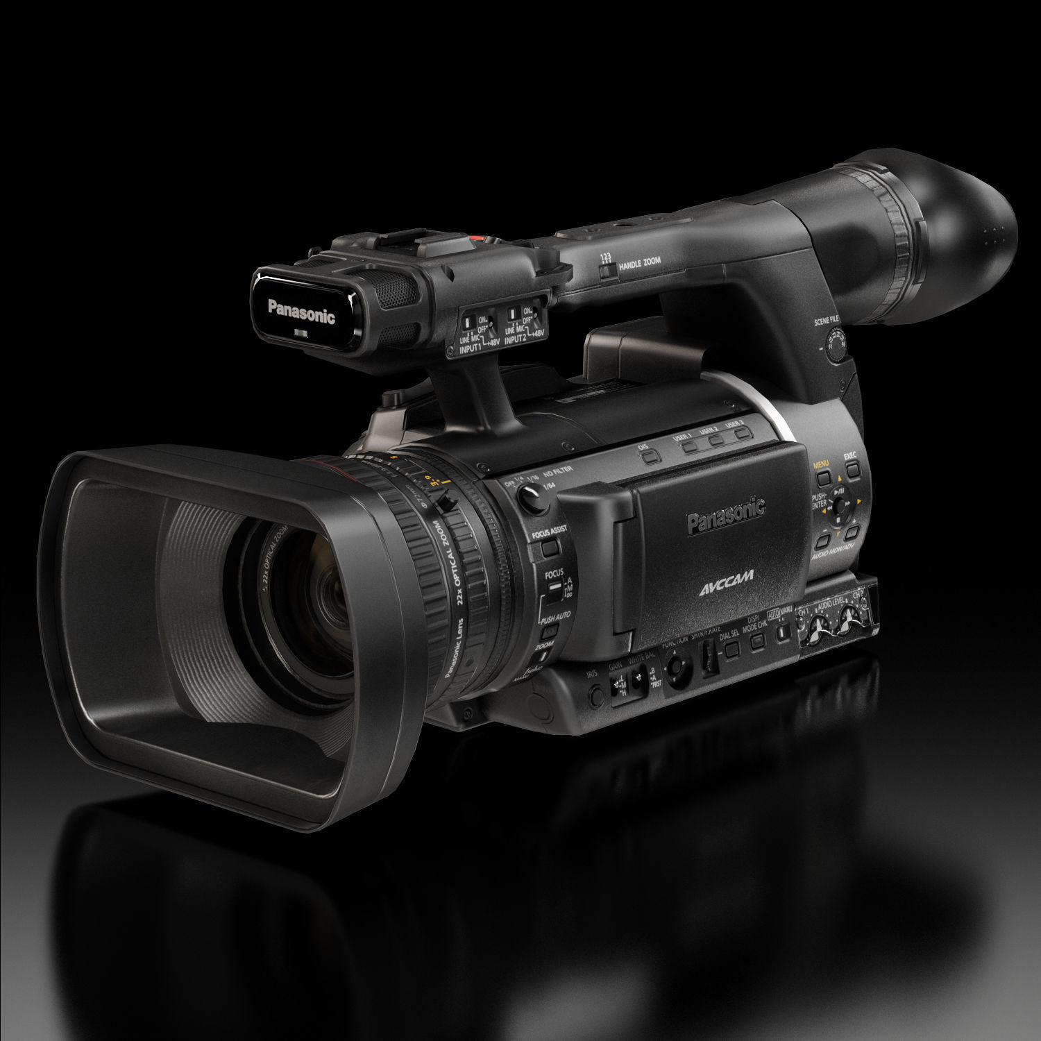 Panasonic AG-AC160A AVCCAM Series professional camcorder Low-poly 3D model_3